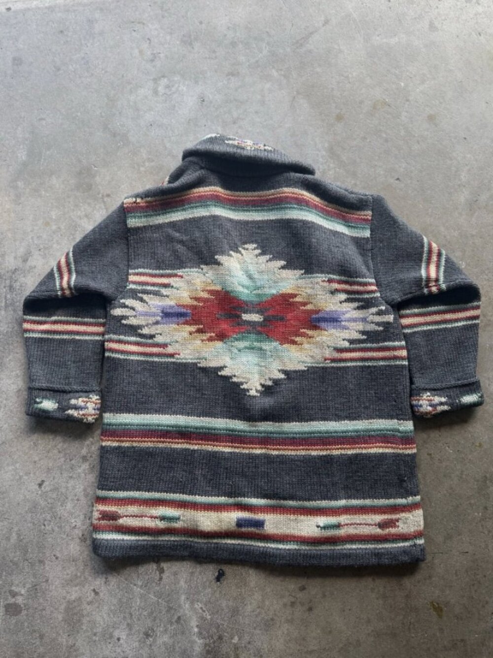 Vintage Ralph Lauren Wool Knit Southwestern Cardigan Sweater Concho Ties S - Picture 7 of 11